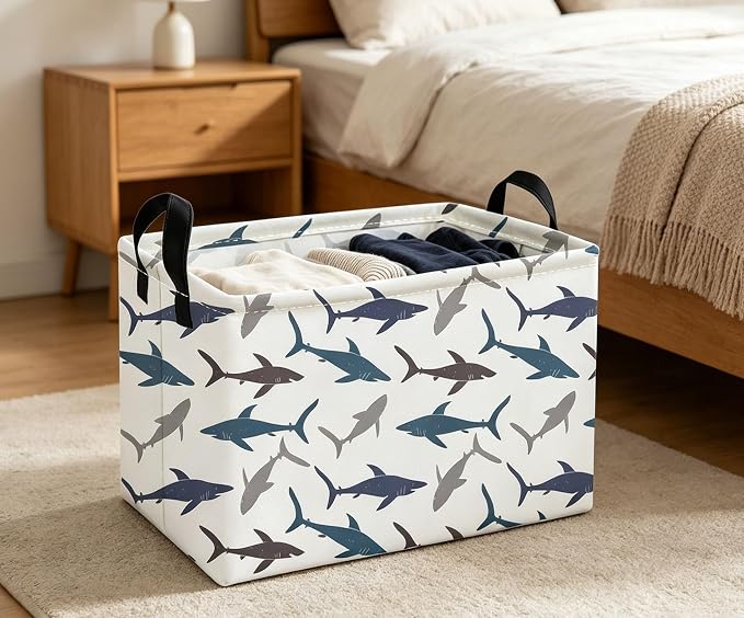 Essme Rectangular Shark Baskets with Handles for Room Decor,Gifts Box,Shelf Basket,(Shark)