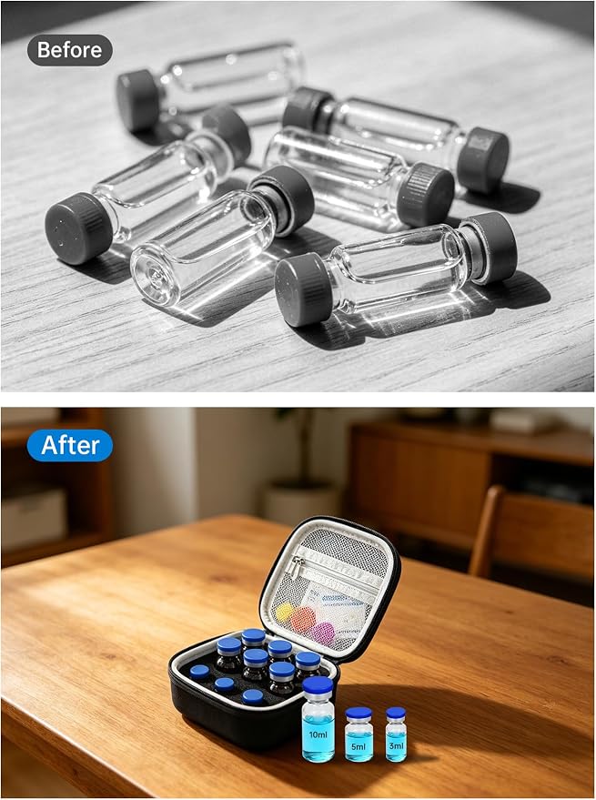 Peptide Case for Fridge - 9 Slots, Insulin & Peptide Vials Storage Case for 3ml 5ml 10ml Vials, Adjustable Travel Safe Organizer, Fit for Diabetics, Weight‑Management (Black)