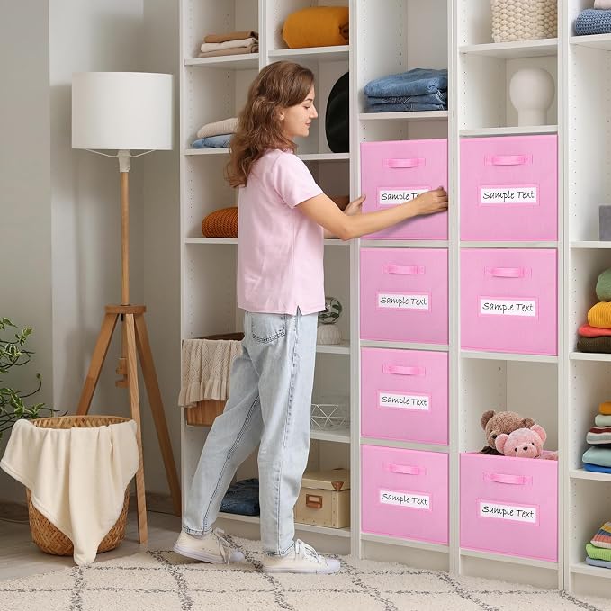13x13 storage cube bins (Set of 10) Foldable Fabric storage cubes with 10 Labels Window Cards & a Pen,13 inch cube storage bins,Closet Organizers for Shelves,Cubby Organizer Boxes,Light Pink