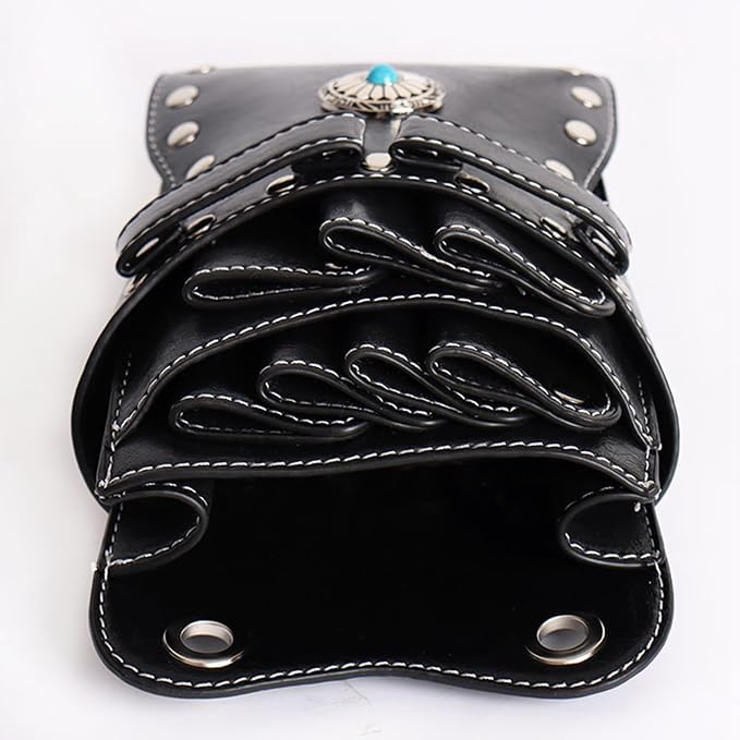 Hairstylist Waist Bag, 7-Slot PU Leather Barber Scissors Tool Bag Shear Holder, Detachable Hair Cutting Organizer for Combs, Clippers, and Spray Bottles (Black)