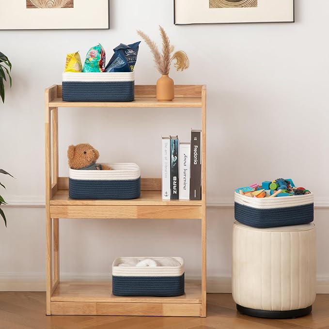 OIAHOMY 4 PACK 7L Storage Baskets for Organizing Storage Bins Blue | Small Bins for Shelves Small Storage Basket Shelf Baskets Organizer Baskets for Gifts Empty Cute Decorative Storage Bins
