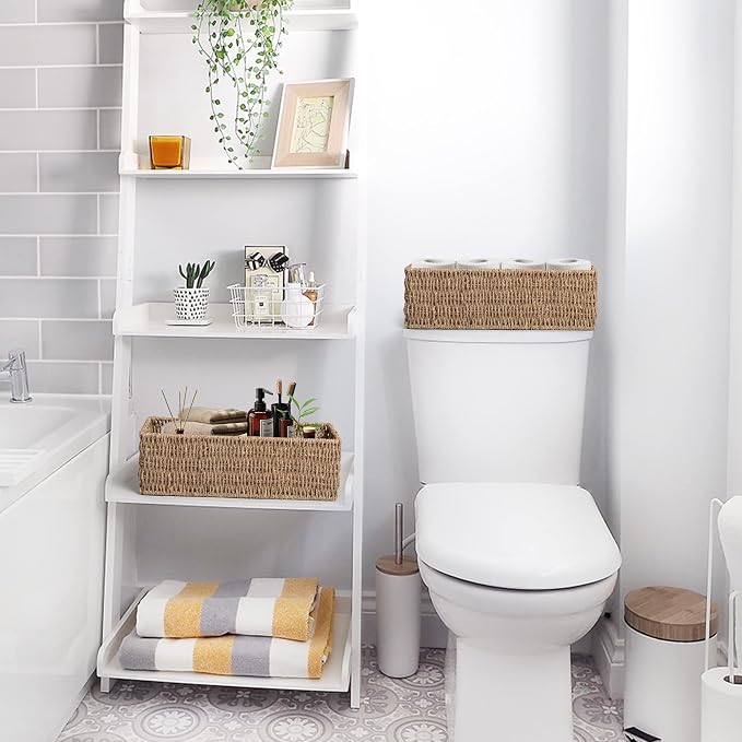 JS HANGER Toilet Basket Tank Topper， Seagrass Storage Baskets, Rectangular Wicker Baskets for Toilet Tank Top, Bathroom Wicker Basket, 14.9"L x 6.3"W x 4.7"H, 2-Pack