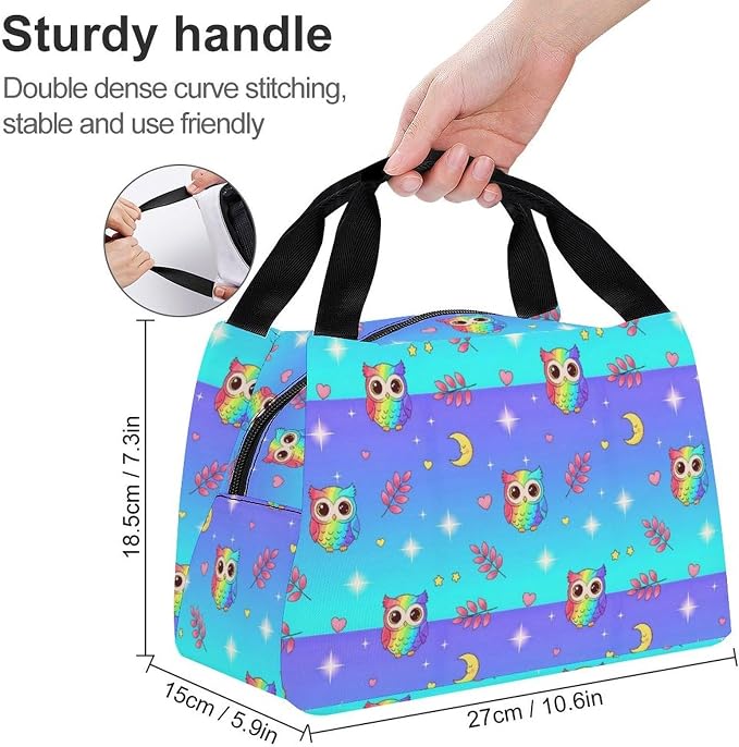 Reusable Insulated Cooler Lunch Tote, Owl Moon Purple | for Outdoor Use, Portable and Spacious, Leakproof Food Storage Bag, for Drinks Meals Fruits