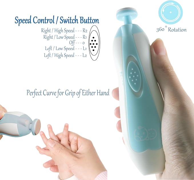 Royal Angels Upgraded 21 in 1 Baby Nail Trimmer with Labeled Case, 13 Extra Replacement Pads, Safe Electric Baby Nail File Kit for Newborn & Toddler, Whisper Quiet Nail Clipper with LED Light (Green)
