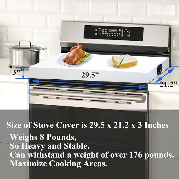 Stainless Steel Stove Top Cover Noodle Board for Burner Stovetop Cooktop, Kitchen Organizer Expanding Kitchen Space, Easy to Clean, Large Size 29.5 x 21.2 x 3 Inches, White