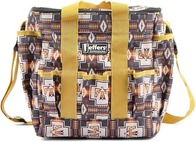 Jeffers Expression Deluxe Horse Grooming Bag – Large Zip Top Equestrian Tote w/Multiple Pockets, Handles & Adjustable Shoulder Strap, Padded Feet, Barn Essentials 11.5"x10.5"x8.5" - Thunderbird
