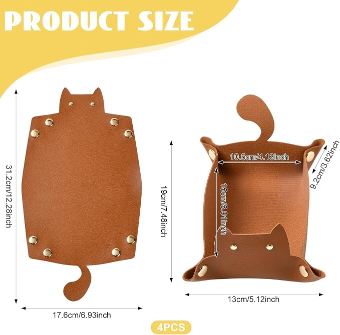 Craftdady 4 PCS Foldable Leather Tray Camel Cat-Shaped Jewelry Valet Tray
