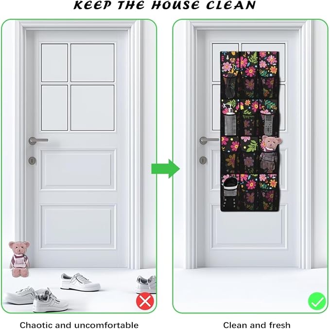 Florals Hanging Storage Bags,Shoe Organizer Door Hanger with 12 Mesh Large Pockets,Behind Door Shoes Hang Holder Rack