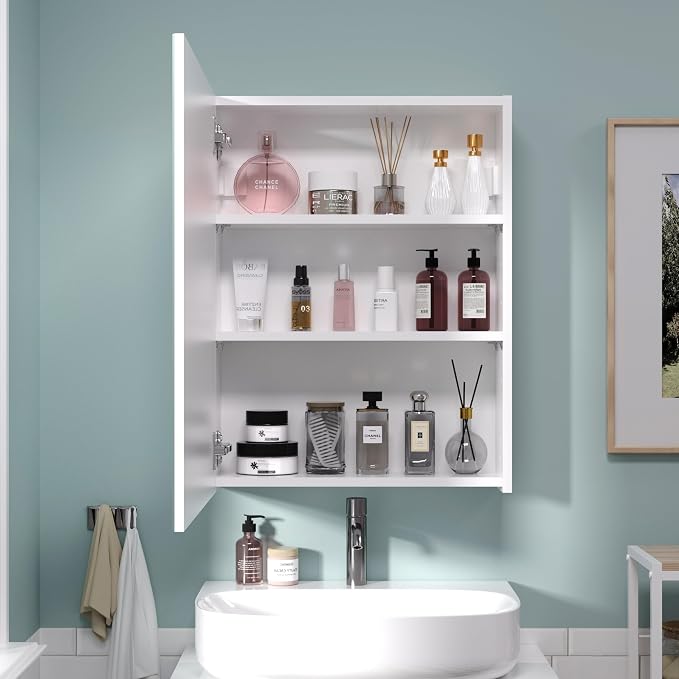26x20 inch Bathroom Wall Cabinet, Saver Storage Cabinet, Medicine Cabinet with 1 Door and Adjustable Shelves, White（Assembly Required）