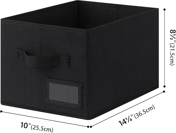 GRANNY SAYS Closet Storage Bins with Label, Black, Medium, 3-Pack | Foldable Storage Baskets, Fabric Storage Baskets for Clothes, Collapsible Storage Boxes with Handles