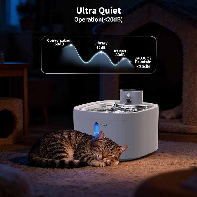 Wireless Cat Water Fountain, 118oz/3.5L Battery Operated Pet Water Dispenser with Stainless Steel Tray, Ultra Quiet Automatic Fountain with Motion Sensor for Cats Dogs(Cat Fountain+2Filters)