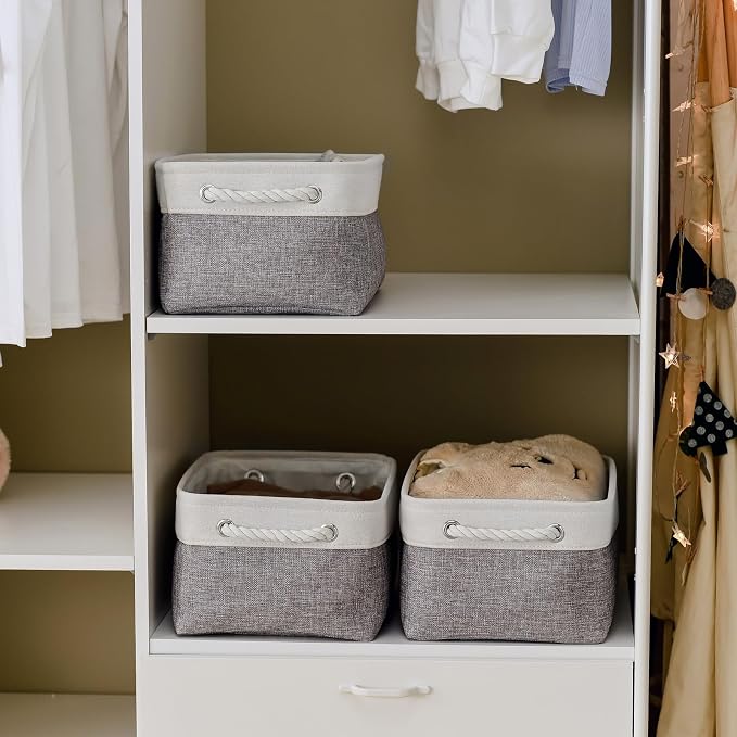 Storage Bins for Shelves - 13.8L×9.8W×6.7H inch 3 Pack Medium Collapsible Storage Baskets for Organizing | Fabric Storage Cubes for Linen Closet Toy Home (White&Grey)