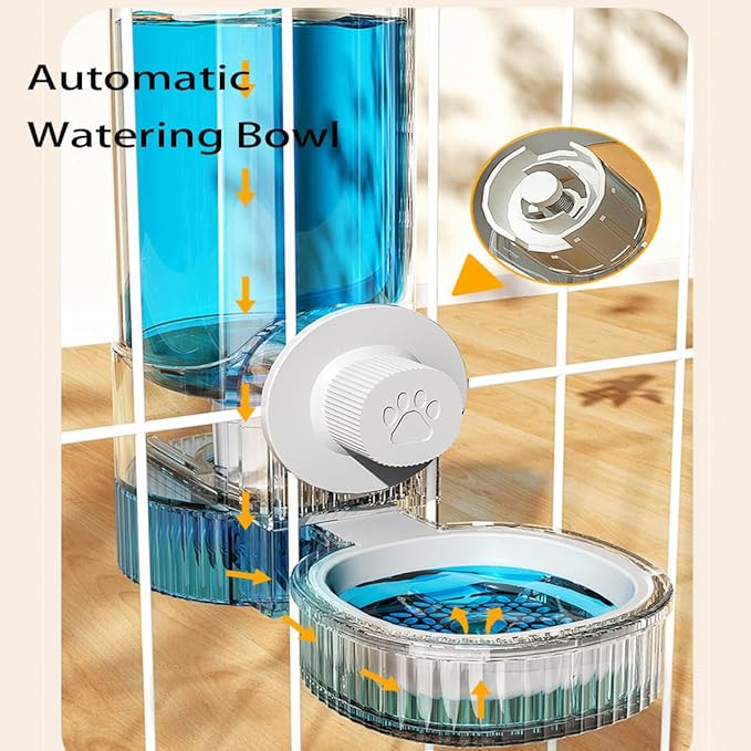 Cage Hanging Bowl Refillable Food Bowls Pet Dog Cat Bowls Kennel Crate Double Bowls for Food and Water with Automatic Water Food Dispense Feeder for Puppy Cat Rabbit (Water Bowl-Grey)