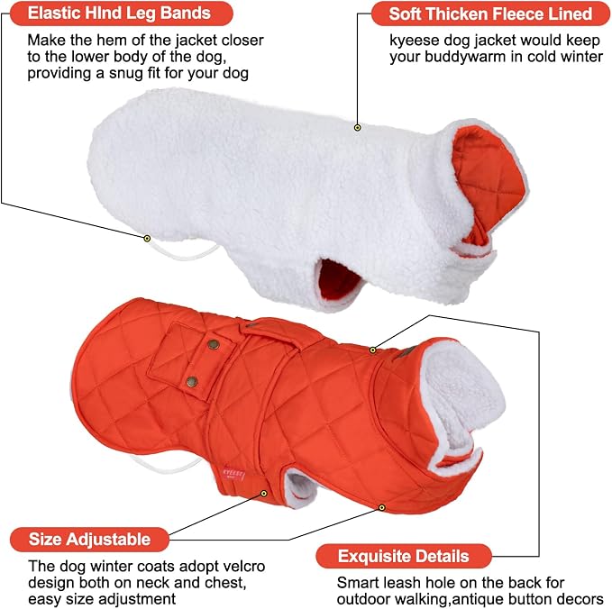 KYEESE Waterproof & Windproof Dog Coat for Large Dogs Puffer Jacket