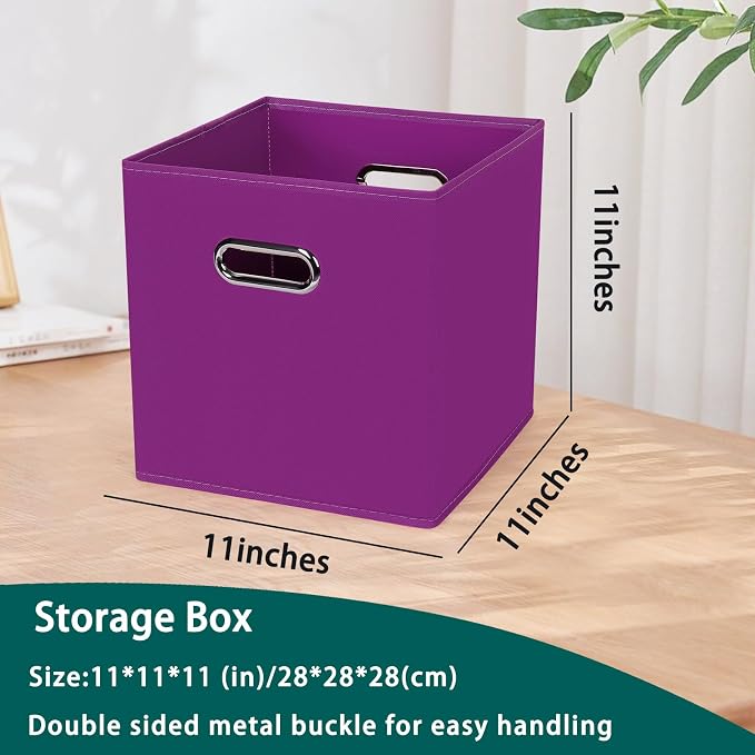 Black Foldable Storage Cubes Bins, Fabric Storage Box Cubes Organizer Baskets with Dual Handles for Home Organizer,Set of 3,(Purple)
