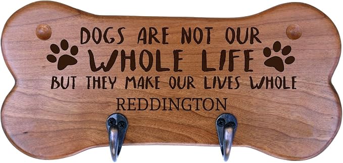 Rooms Organized Personalized Wall Mounted Small Cherry Dog Bone Pet Leash Rack,Dog Collar Holder New Home Decor Gift Ideas and 2 Hooks 11" L x 5.25" H 2.5" deep (Dogs are Not)
