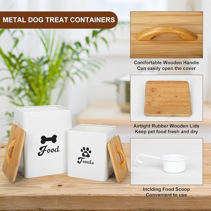 Dog Treat Container 2PCS, Dog Food Storage Container with Lids Airtight, Dog Treat Jars for Kitchen Counter-7+3Lbs, Small Dog and Cat Cookie Jar for Storage, Pet Treat Container (Upgraded) White