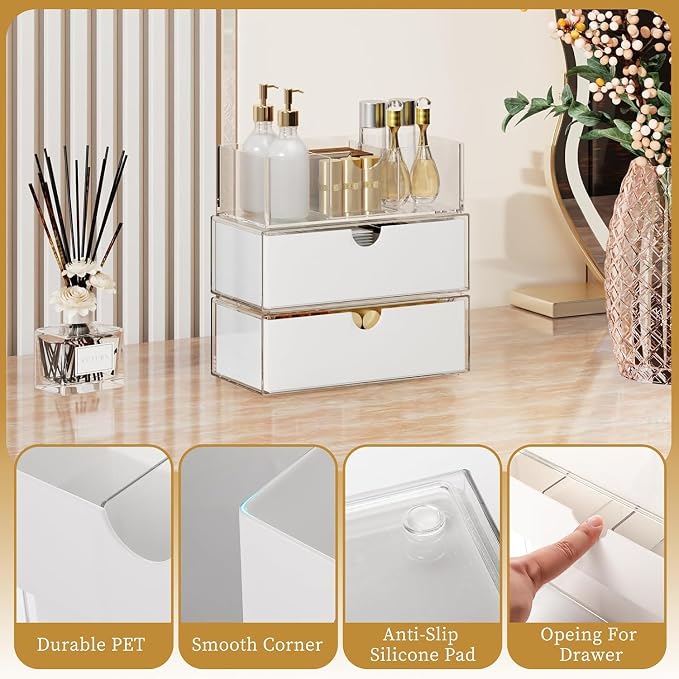 3 Tier Medicine Cabinet Organizer and Storage,Stackable Bathroom Medicine Organizer with Removable Dividers, Plastic Vanity Storage,White