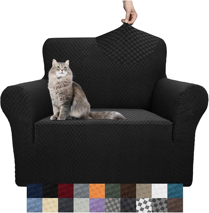 YEMYHOM Couch Cover Latest Jacquard Design High Stretch Sofa Chair Covers for Living Room, Pet Dog Cat Proof Armchair Slipcover Non Slip Magic Elastic Furniture Protector (Small, Black)