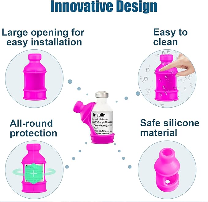 3 Pack Insulin Vial Bottle Protector Sleeve for Diabetic, Silicone Protective Case to Protect Insulin Vial from Breaking, Suitable for 10ml Short Insulin Vials (Pink)