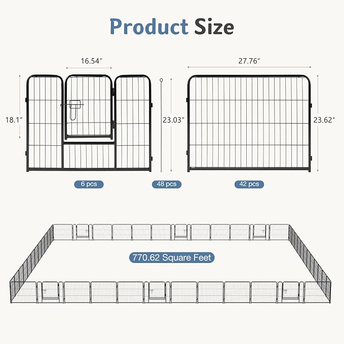 DUMOS Dog Playpen 24 Inch 48 Panels Indoor Outdoor Metal Pet Fence | Foldable Dog Play Pen with Door, Portable Exercise, RV Camping, Puppy Small Dogs