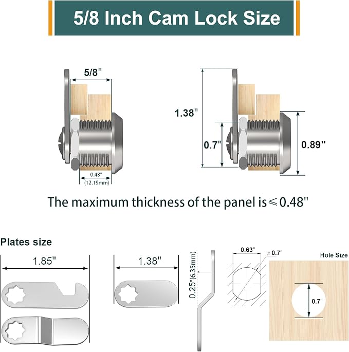 3 Pack Cabinet Locks with Key, 5/8" Cam Lock Keyed Alike, Cabinet Door Lock Secure File Drawer RV Storage Door, Drawer Lock Replacement Kit, Zinc Alloy