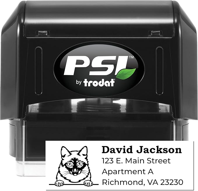 Personalized Mekong Bobtail Cat Return Address Stamp for Cards & Letters | Custom Self-Inking Mail Address Stamps | Handcrafted Rubber Stamper with Feline Design for Home & Office | 7/8 x 2-1/4 Size