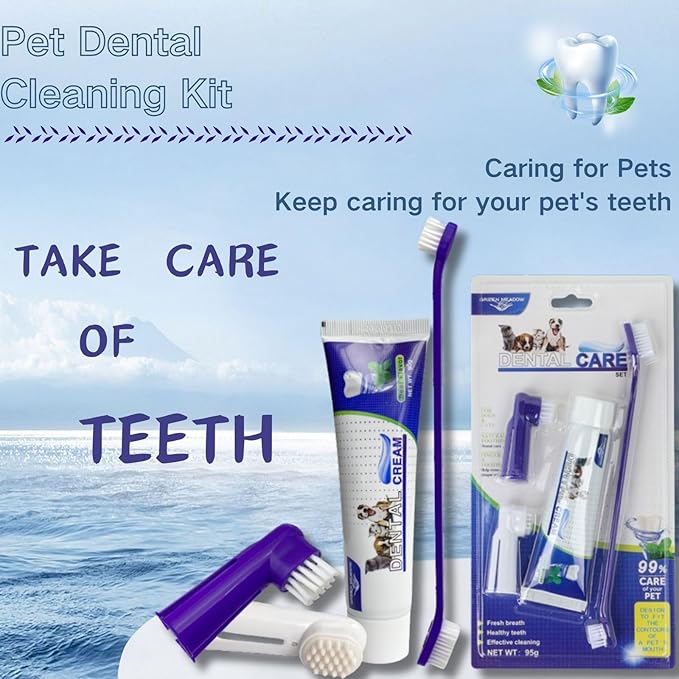 Rnlrclrl Dog Toothpaste and Toothbrush Set Dog Dental Care Fresh Breath Kit,Dual Ended Toothbrush,2 Pack Finger Toothbrushs