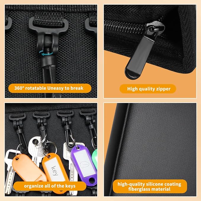 Sdstone Portable Zippered Key Case,Fireproof and Waterproof Key Organizer with 54 Key Hooks and Tags, Portable Key Binder,Key Storage for Real Estate Sales,Hotel Executives, Car Service