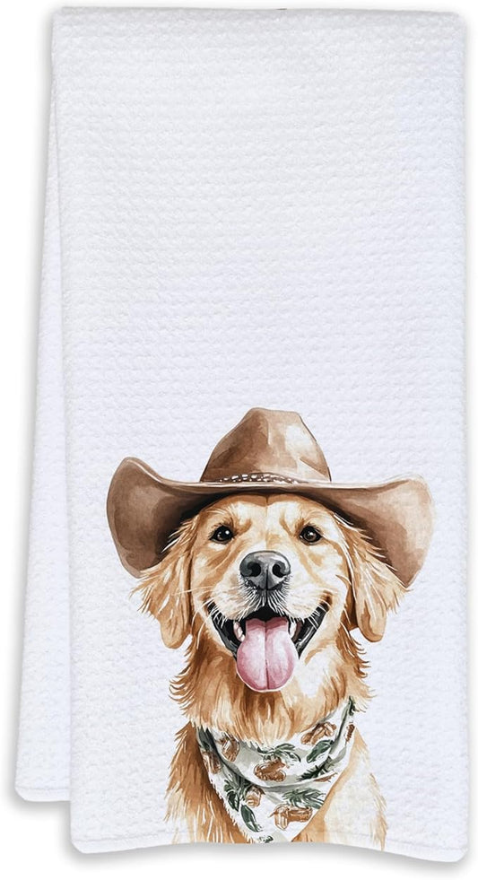 Cabana Bro Golden Retriever Gifts Kitchen Towels, Golden Retriever Gifts for Women Men Decorative Hand Towels for Bathroom, Funny Western Cowboy Goldy Dish Tea Towels for Kitchen, 16x24 Inch