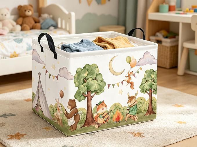 Rectangular Valentines Basket for Women Girls Storage Bin Organizer Box Shelf Room Decor(Camping Animal)