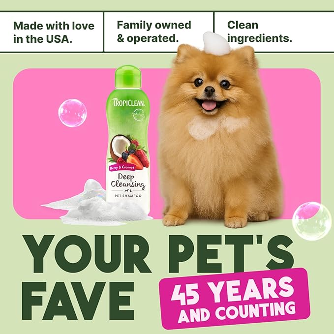TropiClean Berry & Coconut Deep Cleansing Cat Shampoo | Kitten Shampoo Reduces Matting | Natural Shampoo Derived from Natural Ingredients | Made in The USA | 12 oz.