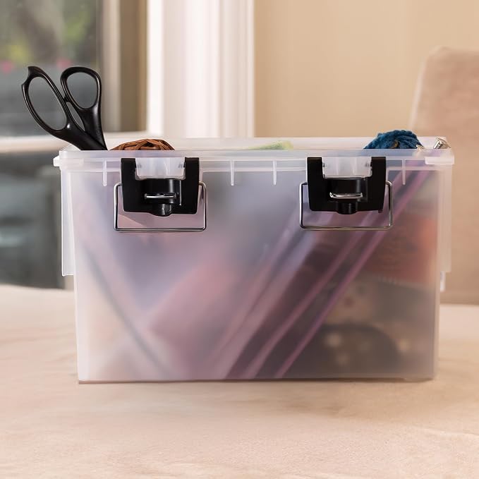 Sheffield 12763 XL Transparent Storage Bins With Lids, 2-Pack Stackable Storage Bins, Made in USA, Lockable and Water-Resistant Containers with Lids, Plastic Containers for Home, Classroom, and Dorm | 2 Pack Lockable Storage Box, Water and Dust Resista...