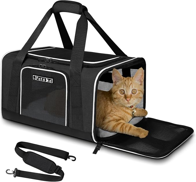 Small Pet Carrier 18" L x 11" W x 11" H Airline Approved, Black | for Delta/American/United Airlines, Lockable Safety Zippers and Anti-Scratch Mesh, Pets Under 10 lbs