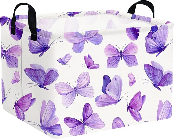 Rectangular Purple butterfly basket,Girls Storage Bin Organizer,Baby Storage Basket,Kids Storage Baskets for kids Bedroom,Gift bin,Butterflies house Decor,Gift baskets(Purple butterfly)