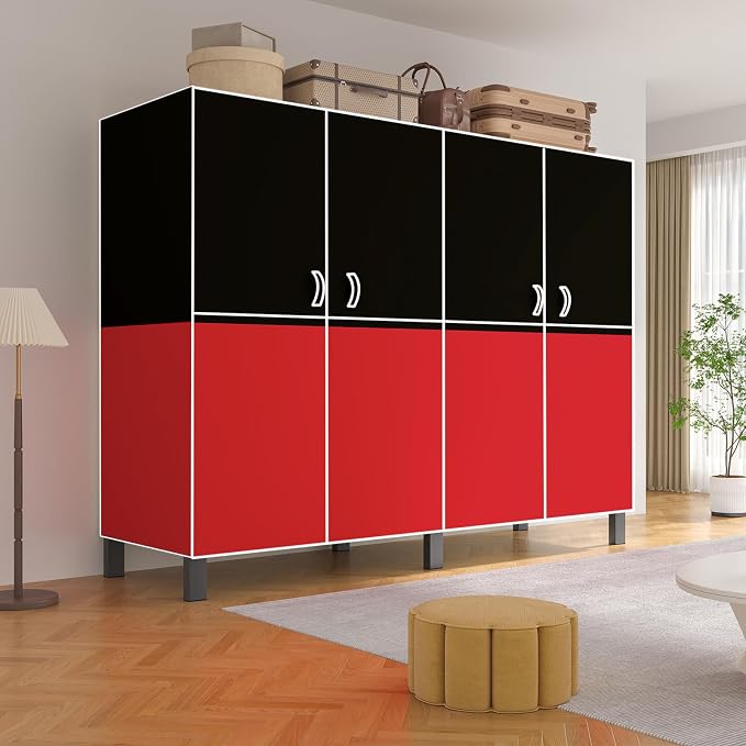 49.2in Heavy Duty Portable Closet with Cover, 1500lbs Foldable Covered Metal Clothing Wardrobe Closet System, Heavy Duty Garment Rack for Hanging Clothes, for Bedroom, Apartment, Rental Property,Red