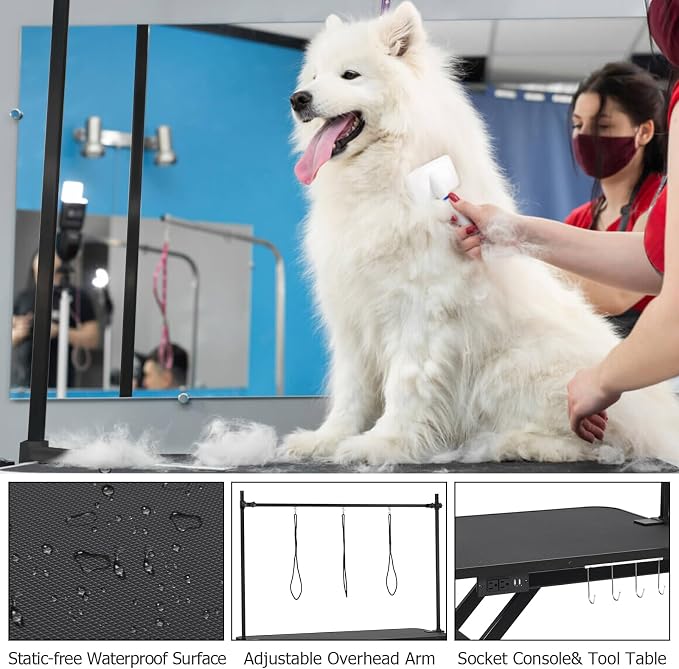 GarveeLife 47" Electric Lift Dog Grooming Table Black for Pets & Large Dogs | Heavy Duty, Adjustable Height: 9.4"-39.4", Non-Slip Desktop, Gantry Crane Set, Dog Grooming Arm