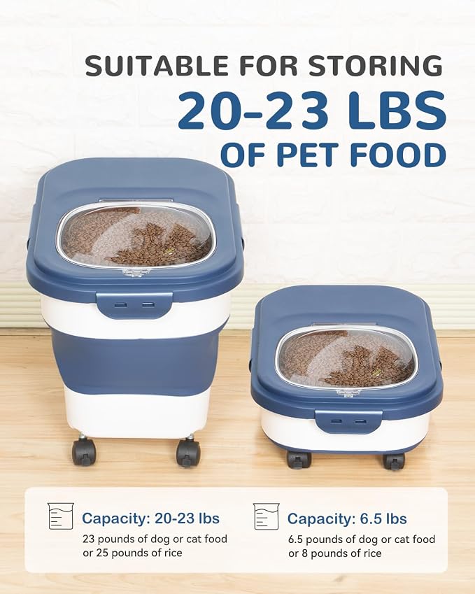 20-23 Lbs Dog Food Storage Container,Collapsible Dog Food Container | Pet Food Storage Containers with Attachable Casters and Scoop,Small Container,Keep Dry Food Fresh,Easy to Move with Wheels