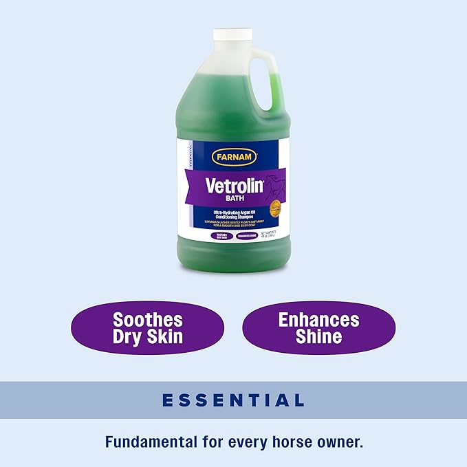 Farnam Vetrolin Bath, Ultra-Hydrating Argan Oil Conditioning Shampoo, Enhances Shine, Soothes Dry Skin, for Horses and Dogs, 64 oz.