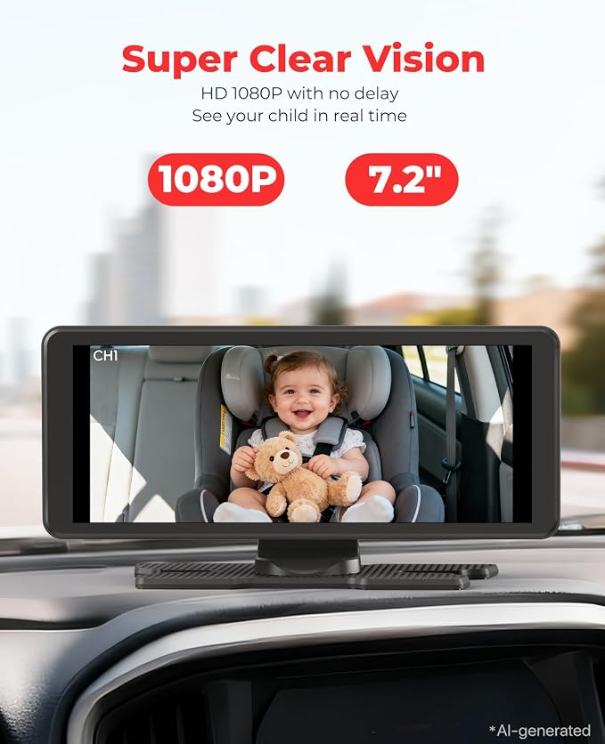 LUCKVIEW BM5PRO Dual Baby Car Camera, Blue 7.2" 1080P Monitor