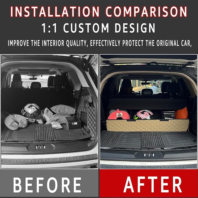 Car Trunk Organizer for For Chevy Tahoe - Custom Fit,Easy Installation，Large Space Outdoor Trunk Organizer with Leather,Hook and Loop Fastener,4-Layer Cover,For Chevy Tahoe 2021-2025
