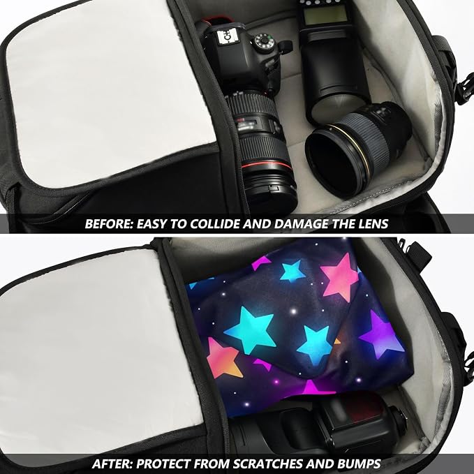 JIPONI Neon Stars Makeup Bag, Self-Adhesive Magic Wrap Cloth, Portable Cosmetic Organizer, Camera Lens Protector, Travel Storage for Beauty Essentials, 13.8"x13.8"