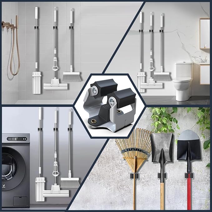3-H 10 Pack Mop and Broom Holder Big Size Hanging 1 KG Extra, Broom Holder Wall Mount for Hanging and Organizing Shove Rake Yard Tools in Garage Garden Shed Laundry Kitchen,Black