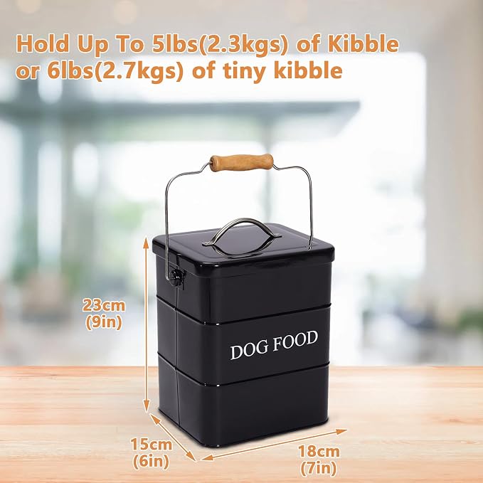 Geyecete Dog Treats tin and dog Food Storage Tin with Lid & with Spoon for dog Food Storage, Medium Pet Food Storage Can-Dog Food-Black