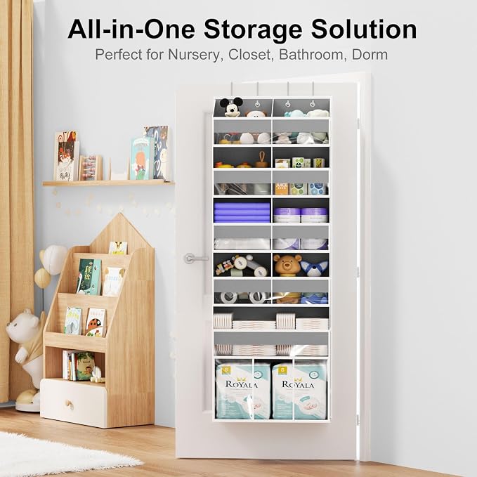 Over the Door Hanging Organizer - 50lb Load Closet Door Storage with Large Pockets, Behind The Door Organizer for Bathroom Nursery Dorm