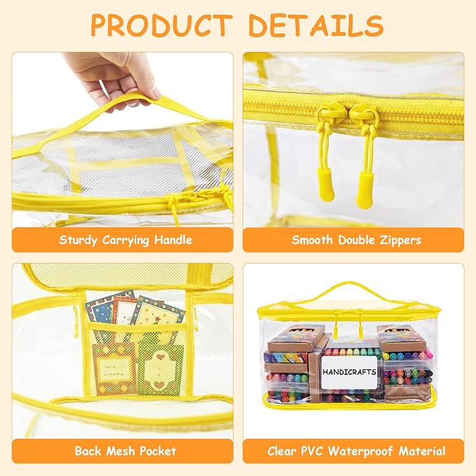 HOUYEE 6 Pack Extra Large Clear Toy Storage Bags With Zipper (Colorful) | Toy Organizer Bags with Name Tags and Mesh Pocket,Reusable PVC Waterproof Storage Bags for Toys, Board Games, Building Blocks