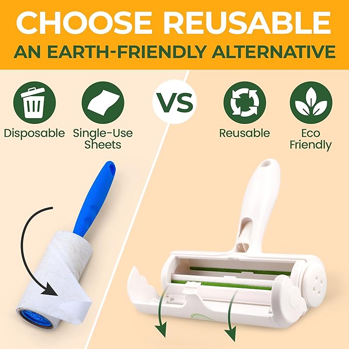 Roller Pet Hair Remover – Reusable Lint Roller for Cat & Dog Hair on Carpet, Couch, Car, Furniture, Rugs & Bedding – Portable, Eco-Friendly