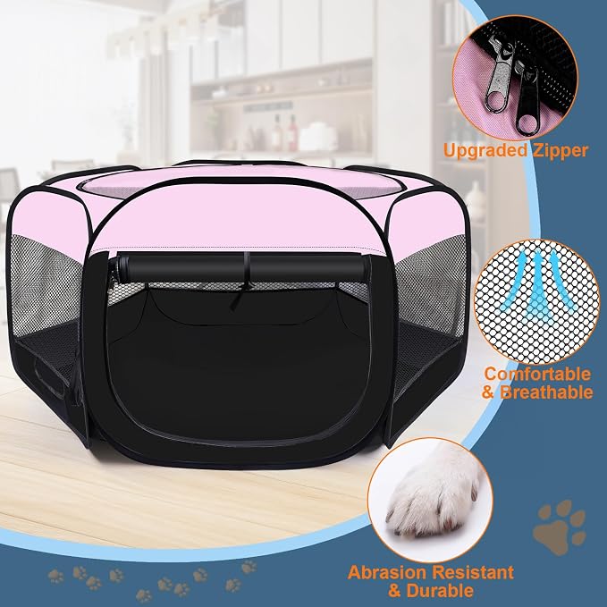 Puppy Play Pen for Indoors,Dog Play Pen,Kitten Cat Playpen,Cat Cage(Pink,S) | Portable Dog Playpen, Puppy Dog Cat Play Pen for Indoors Kitten Playpen, Collapsible Small Cats Crate Cage for Small Dogs