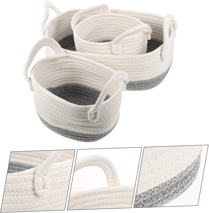 3pcs Woven Dog Toy Storage Basket Double Handles Rope Organizer for Pet Toys Compact and Practical Design for Home and Utility Rooms