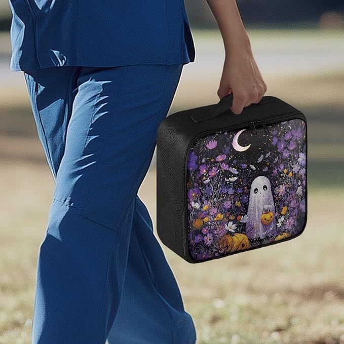 Empty First Aid Kit Purple Ghost Floral Empty First Aid Bag Medical Bag Empty Large Capacity for Home Office and Travel Use Lightweight Washable Soft Fabric